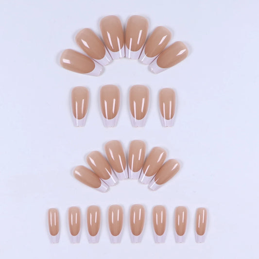 24PCS Short Medium Coffin Nail French Pink Fake Nail Reusable Women's Fake Nail Gifts For Women And Girls
