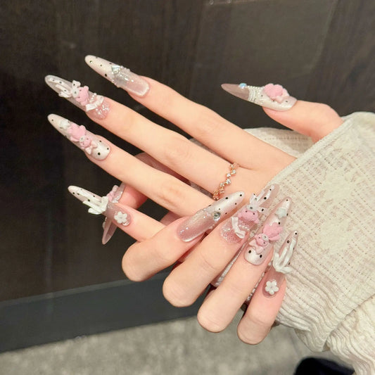 10PCS Stiletto Handmade Press On Nails,Sweet And Adorable Cartoon,Suitable For Festivals Parties And Daily Wear.