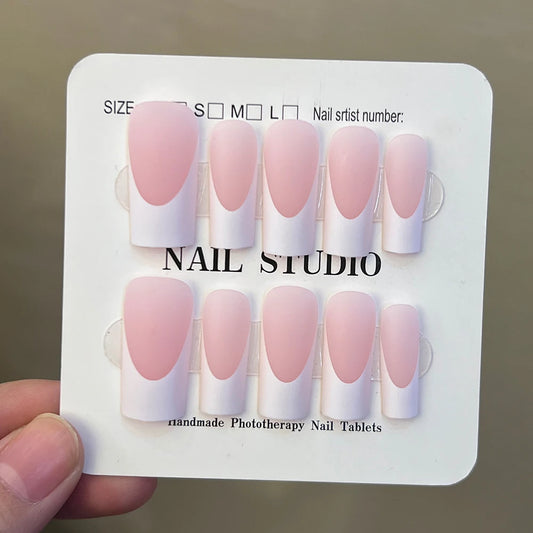 10pcs/box Y2K Luxury Handmade Medium-sized Square Milky White French tips Press On Nails ,Thick nail,