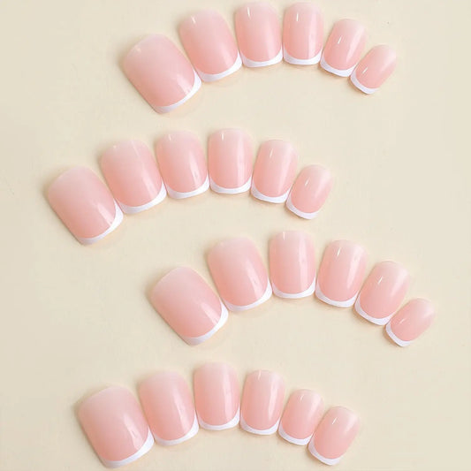 24pcs Upgrade Your Look With White French-style short square false nails 1pc Nail File & 1Nail Glue Sticker Kit Nails