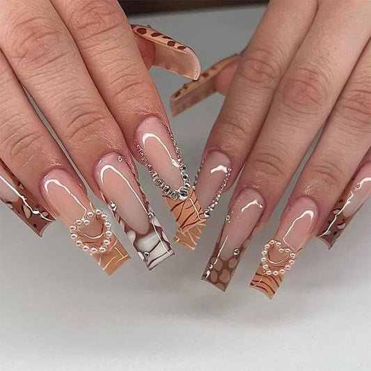 24Pcs Blue Butterfly False Nails Long Ballet with French Design Wearable Fake Nails Glitter Full Cover Press on Nails Tips Art
