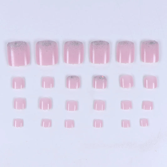 24PCSShort Fake Toenail, Flash Design, Purple Toe Nail Pressure Strip, Acrylic Fake Toenail, Artificial Adhesive On Toenail