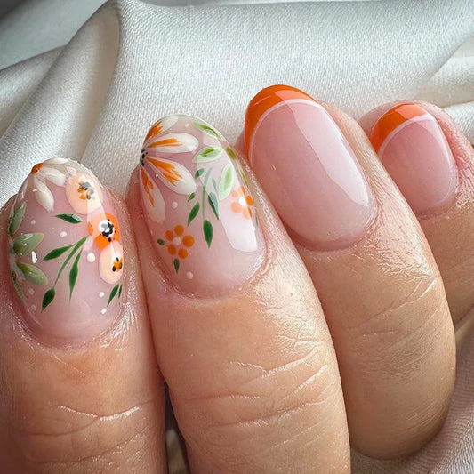 24Pcs New Autumn Cool Spicy Wearable Fake Nail Full Cover Leopard Print Short Oval Almond Nail Set Wearable Acrylic Nail Sticker