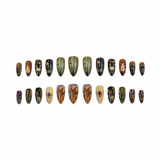 24pcs INS Cartoon Fake Nails Cute Rabbit Swan Pattern Press on Nails Wearable Full Cover Short Almond Fashion False Nail Tips