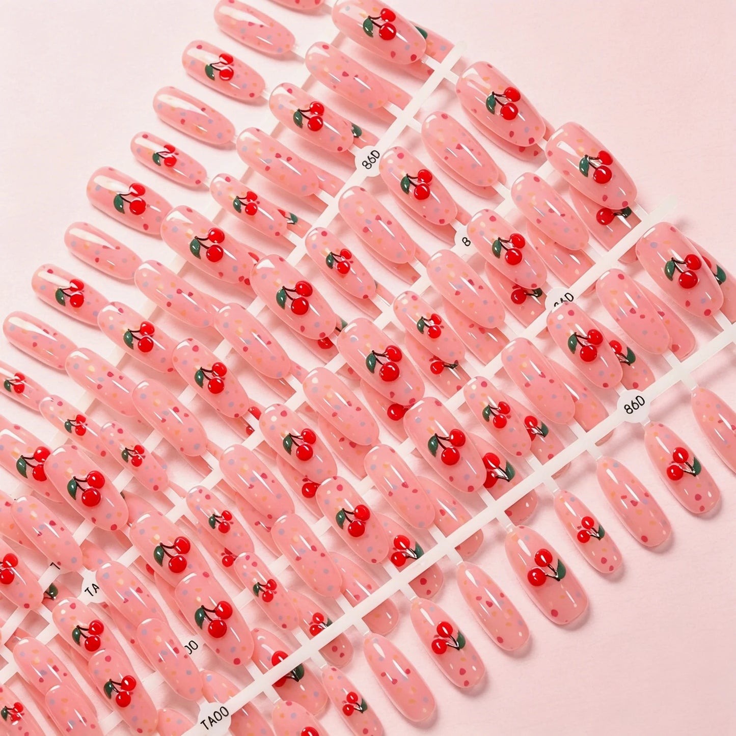 150Pcs Ombre Pink Apple Soft Gel Fake Nail Tips Star Polka Dot Print Almond Press On Nails Summer Fruit Theme False Fingernails