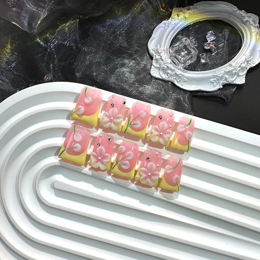 10pcs high-end Dopamine color series, hand-painted three-dimensional carved patterns, fine flash point diamonds handmade fake