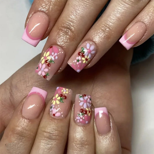 24pcs Leopard Print Square False Nails Tips Reusable Sweet Cool Spicy Girls Press on Nails Sets Wearable Purple Ballet Fake Nail
