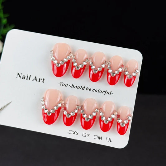 10pcs high-end Luxury-luxurious style, hand-painted contrasting colors, three-dimensional V-shaped round diamonds handmade fake