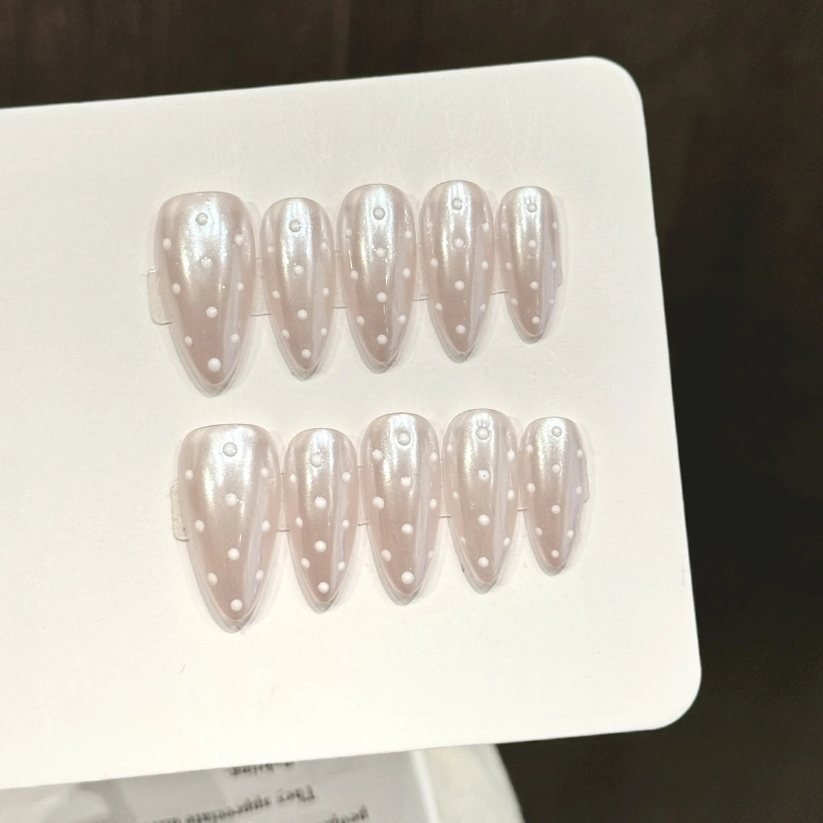 10pcs Autumn Winter Handmade Fake Nails Nude Brown Almond Simple False Nails White Wave Point Designs Daily Press On Nails