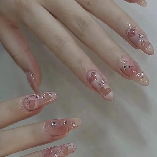 24Pcs Red Spots Long Tips False Nails Wearable Acrylic Artificial Nail Art Cherry Pattern Sanded Nails Set Full Cover Press Ons