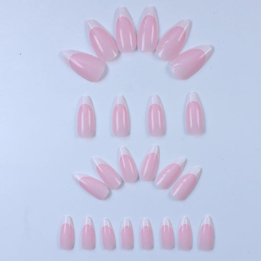 24PCS- French white border almond nails-Whitening Nail Art Set With Detachable Fake Nails For Festival- Date And Daily Wear