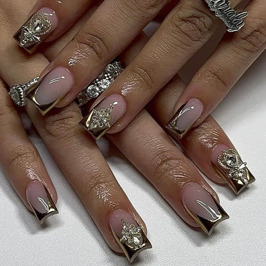 24Pcs Short Coffin False Nails with 3D Bow Dark Y2K Nail Art Animal Print Design Stick on Fake Nails Wearable Acrylic Nail Tips