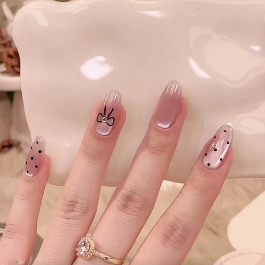 24pcs Cat's Eye Full Cover Nail Simple Star Sequin Design Press on Nails Round Almond Fake Nails Wearable Temperament False Nail