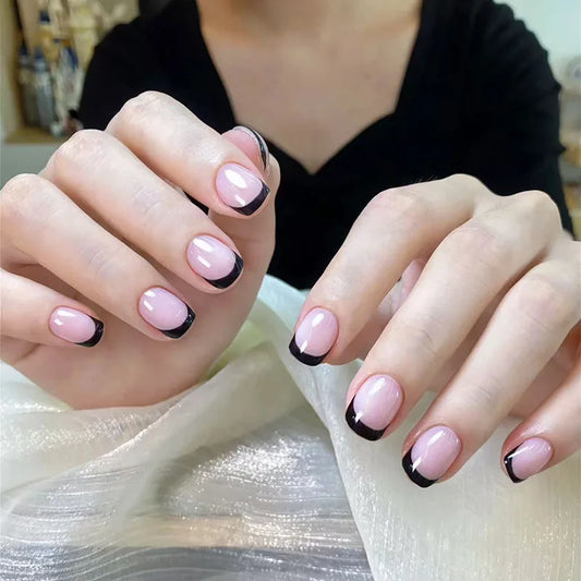 24pcs Simple Fake Nails Sets Press on Detachable French Purple Square Nails Tips with Flower Design Short Ballet False Nail Art