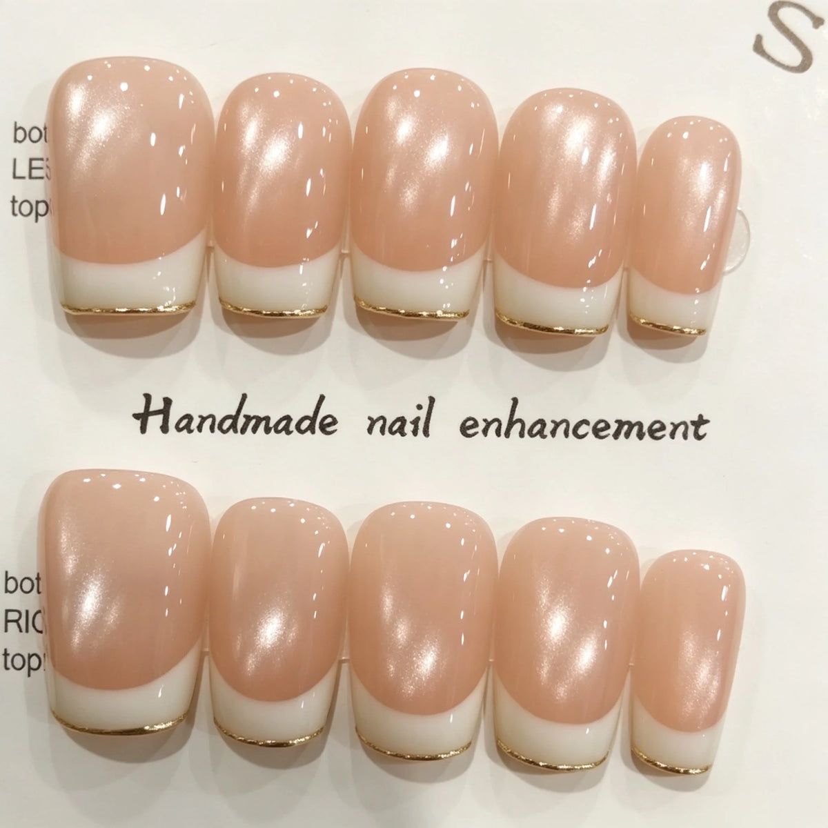 10pcs Handmade Press on Nail Art Classic French Almond Cat-Eye Nude Full-Coverage Nail Tips Detachable Wearable Nail for Women