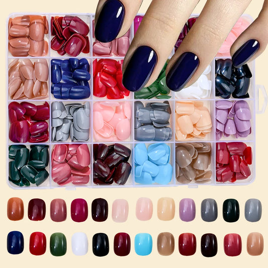 576pcs Round Short Square Colorful False nails 24 Solid Colors Fake Nail Full Cover Press On False Nails Acrylic Mixed Nail Tips