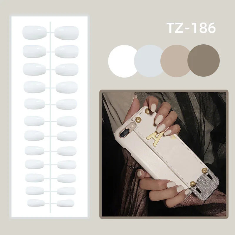 24Pcs Almond Fake Nails with Shimmery Powder Simple Nail Art Ombre French Full Cover Wearable Nail Manicure Tips for Girls Daily