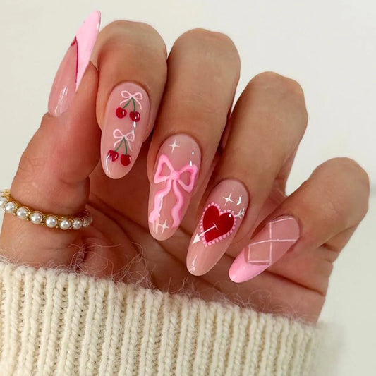 24Pcs Mid-length Almond Fake Nails Press on 3D Gold Irregular Line Design Full Cover False Nails Tips Reusable Finished Manicure
