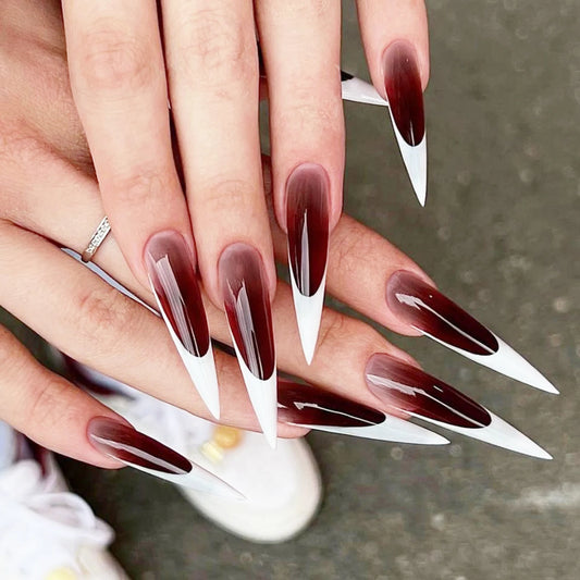 24pcs Glossy Black Fake Nails Set Press On Nail Tips Solid Color Long Stiletto Removable Artificial Nails Decoration Nail Art