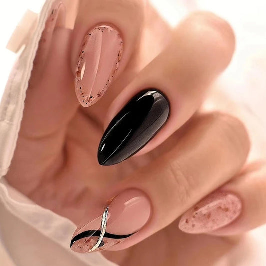 24Pcs Brown Autumn Wearable Nail Tips Art Full Cover White Polka Dot Popular Fashion Short Round Acrylic Fake Nails Set Press On