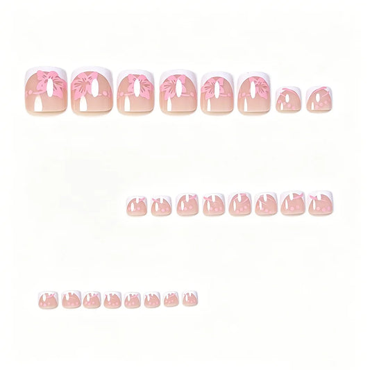 24pcs White French False Toenails INS Simple Nude Pink Summer Press on Footnails European Beach Wearable Reusable Fake Toe Nails