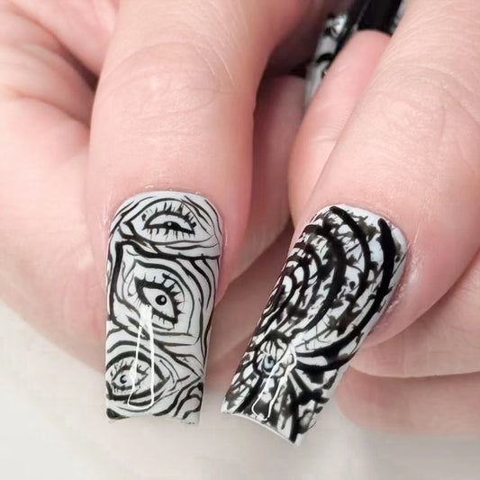 24pcs Japenese Style Coffin False Nails Horror Ghost Balck White Manga Style Fake Nail TIps Full Cover Halloween Press On Nails