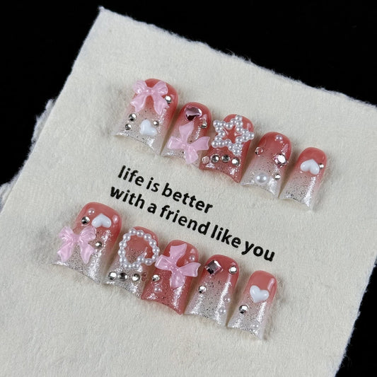 10pcs high-end Sweet Princess Style, hand-painted three-dimensional stars, bows, glittering fragment, and tiny diamonds handmade