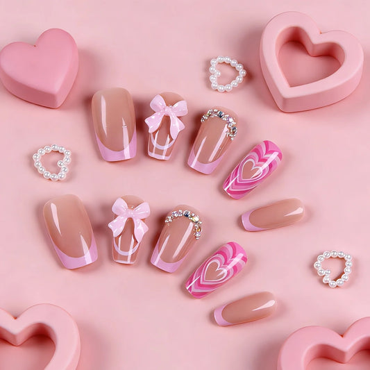 Y2K 10 PCS Medium Square Nail Stickers Elegant diamond and 3D three Affordable reusable fake nails