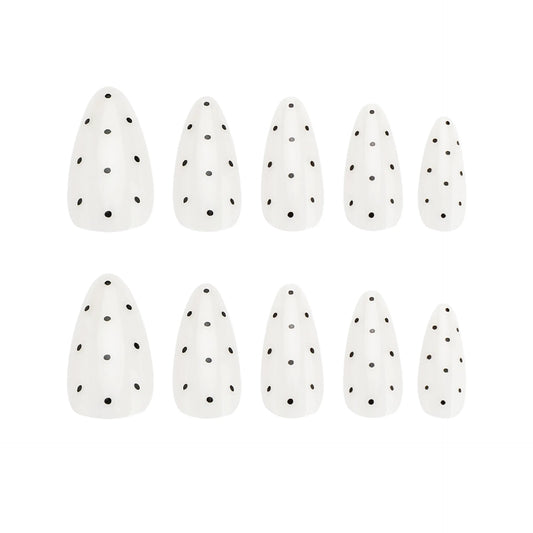 24pcs INS Simple Almond Press on Nails Polka Dot stripe Pattern Decor False Nails Full Cover Wearable Fake Nail Patches