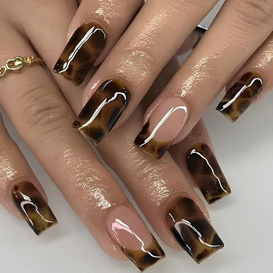 24Pcs French Solid Color Medium Length Coffin Nail Simple Design Dark Wearing Ballet Fake Nails Versatile Reusable Fashion Nails