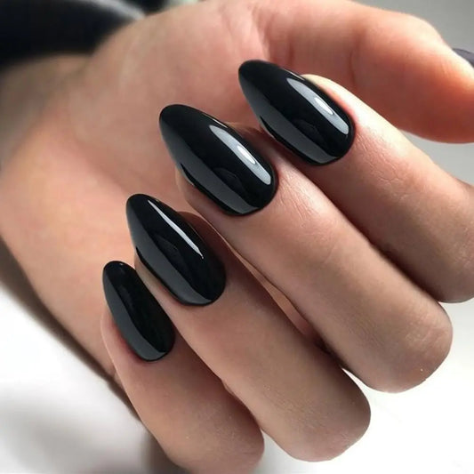 100Pcs Almond Press on Nails Medium Length Fake Nails Black Matte Almond False Nail Tips Artificial Fingernail Extend Fake Nails