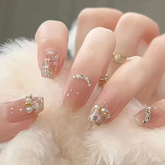 24Pcs/box Pink Bow Polka-dot Fairy Press on Fake Nails French Short Ballet Sweet Removable Nail Tips Art Set 네일팁 Накладные Ногти