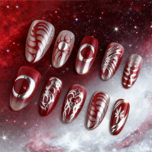 30pcs Punk Cool Press on Nails Sliver Love Print Fake Nails for Women Girls Wearable Sweet Cool Y2k Style False Nails