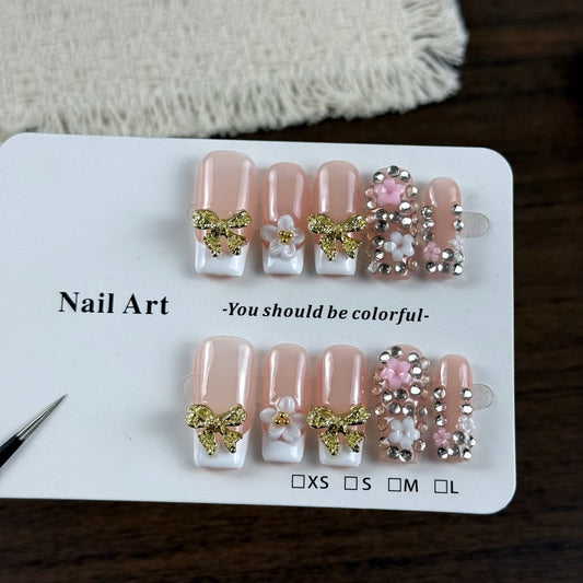 10pcs high-end Simple and elegant style, hand-painted three-dimensional patterns, dazzling butterfly knots, and full of diamonds