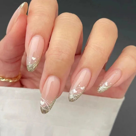 24Pcs Winter Fall Short Almond Elegant Artificial Wearable Nails Versatile French Minimalism Finished Manicure Fashion Fake Nail