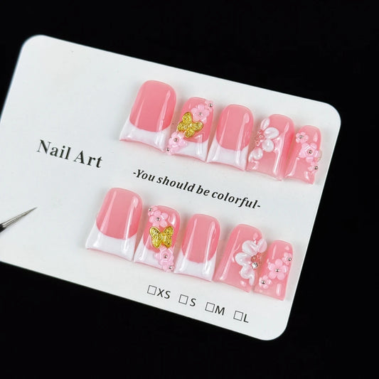 10pcs high-end Cute girl style, hand-painted three-dimensional patterns, golden butterflies, fine glittering diamonds handmade