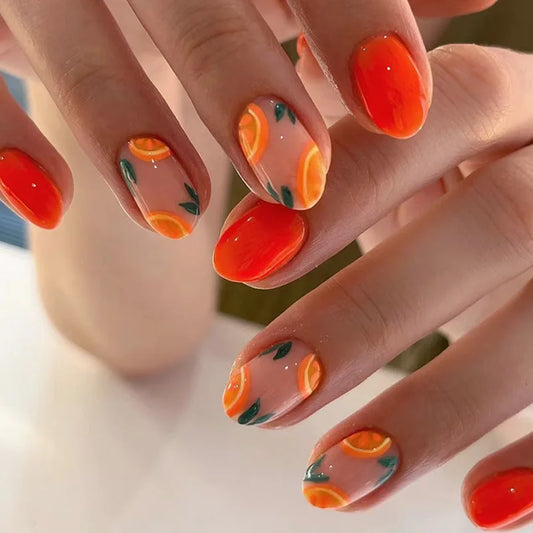 24Pcs Short Round Head Fake Nails Press on Rose Red Shiny Powder Gradient False Nails Detachable Finished Full Cover Nails Tips