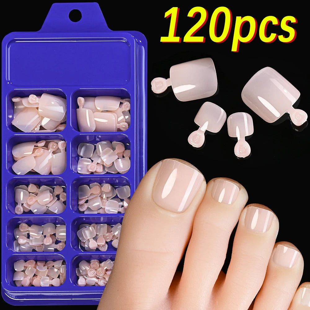120Pcs Nude Pink Short Square Press On Toenails Natural -Solid Color Soft Gel Fake Toenails 12 Sizes Full Cover False Toe Nail