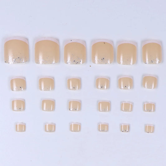24PCS Spring And Summer Fake Toenail Flash Design, Short Square Fake Toenail Gloss, Acrylic Toenail, Women'S Nail Art