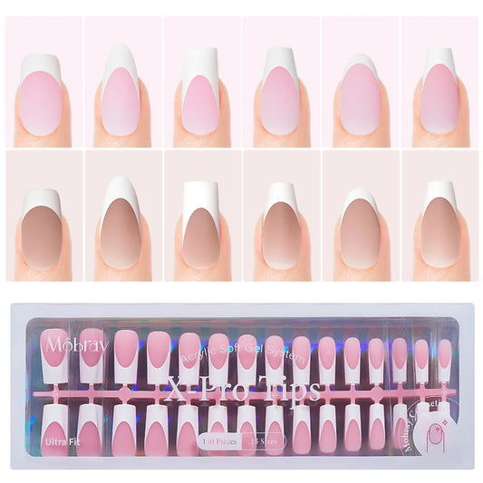 150/160pcs Luxury French Wear Nail Tips Nude Pink Ballet Middle Length False Nail, Pure Color Matte Finish Quality Fake Nails