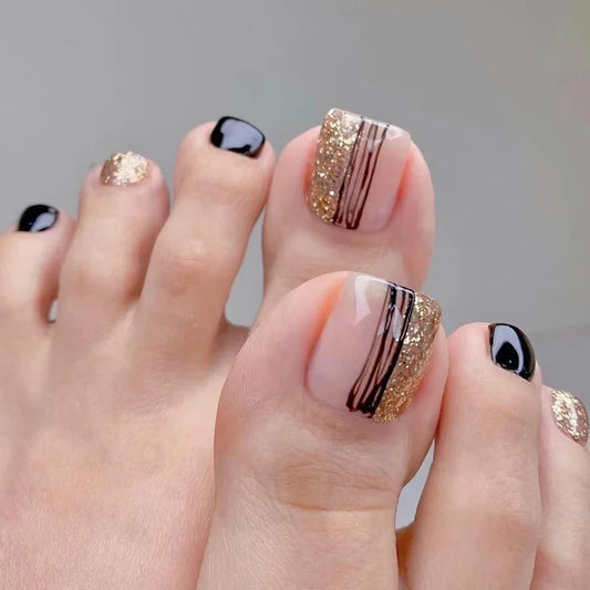 24pcs Wearable False Toenails Ins Colorful Design Short Square Full Cover Nail Tips Finished for Girl Press on Fake Nails Sets