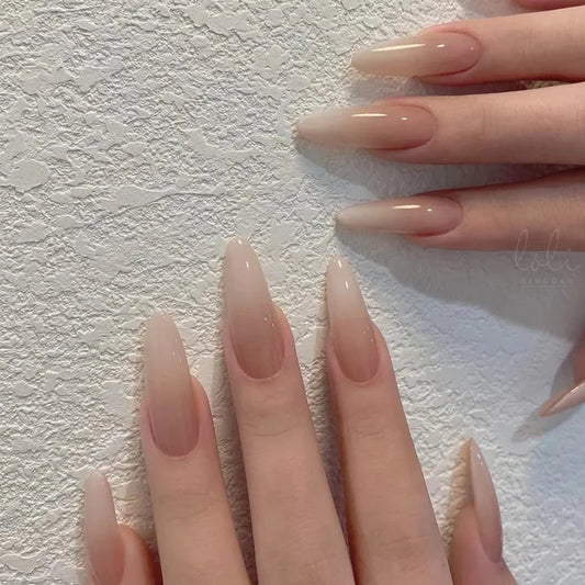 24pcs Round Head False Nail Gradient Red Tips Almond Press on Nails Sweet Fashion Almond Fake Nails Finished Detachable Manicure
