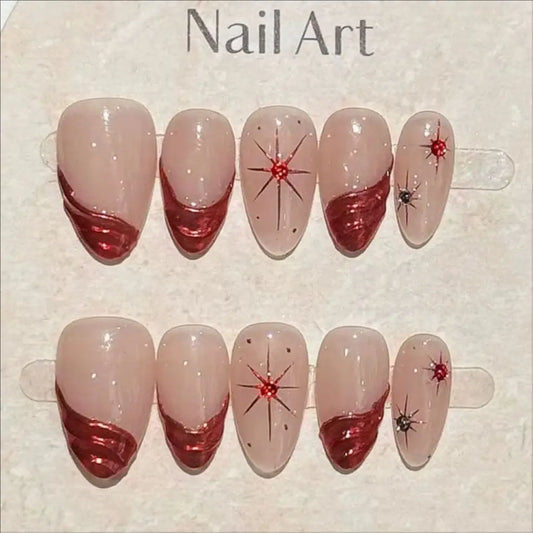10Pcs/set Almond French Designs Press on Nails Tips Pink White Simple Fashion Spice Girls False Nails Wearable Acrylic Manicure