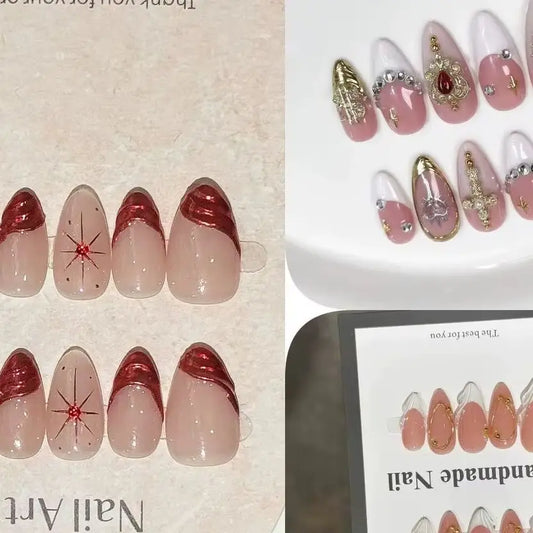 10Pcs/set Almond French Designs Press on Nails Tips Pink White Simple Fashion Spice Girls False Nails Wearable Acrylic Manicure