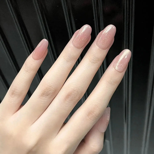 10Pcs/set Handmade Acrylic Press on Nails Shiny White Cat Eye French Designs Lovely Fake Nails Wearable Nails Art Tips for Girls