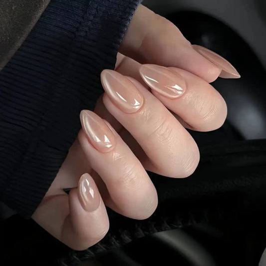 24Pcs French Short Almond Gradient Pink Nail Tips Full Cover Glitter Cat Eye Designs Detachable Acrylic Fake Nails Set Manicure