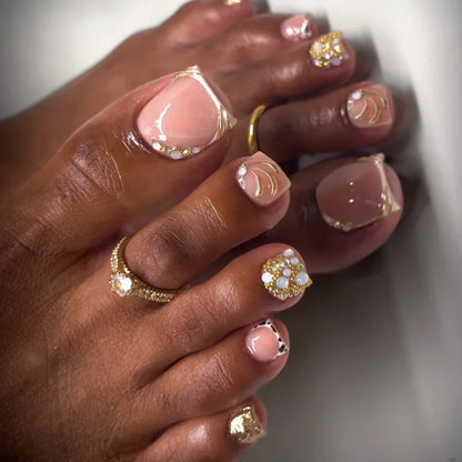 Silver Glitter White French Simple Wearable Nail Art Fashion Fake Toenails Detachable Finished Toe False Nails Press on Nails