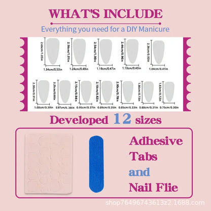 24Pcs False Nails Gold-Plated French Manicure Blue Cat-Eye and Nude-Colored Press-On Nails—Perfect As A Gift for Girl and Friend