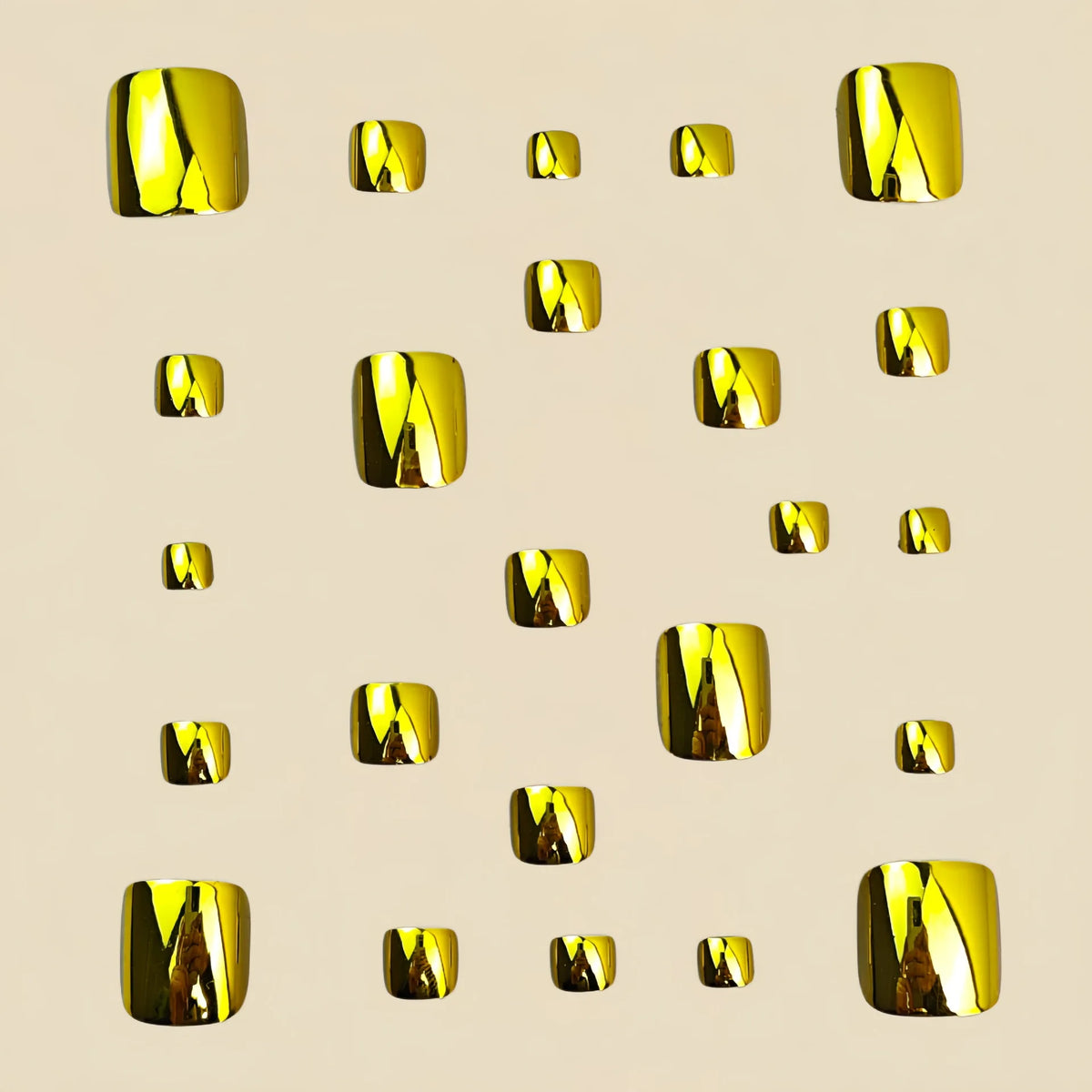24pcs Glossy Gold Press on Toenail Electroplating Metal Design Fake Toe Nail for Women and Girls Summer Square False Toenails