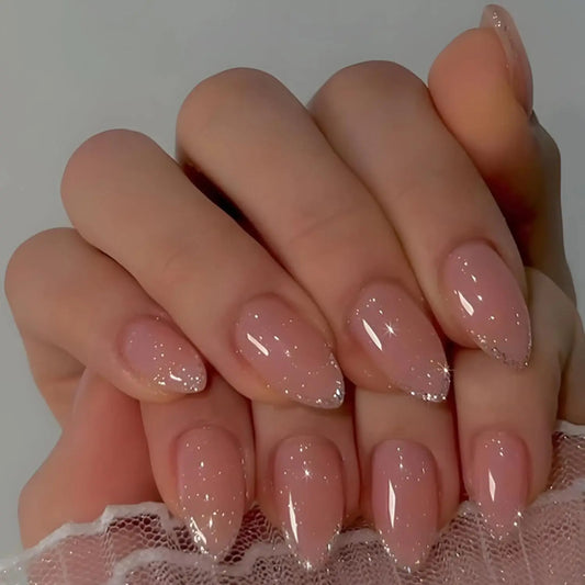 24pcs Short French Gradient Pink & White False Nails For Party, Dance, Daily Wear Press On Nails Nail Supplies